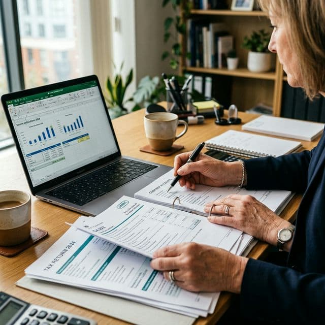 Financial documents and income calculations for a complex income mortgage assessment