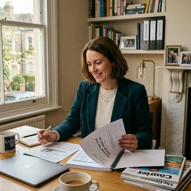 UK business owner reviewing financial documents