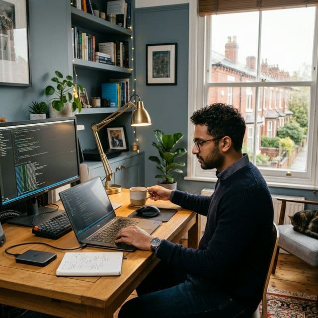 UK contractor working from a modern home office