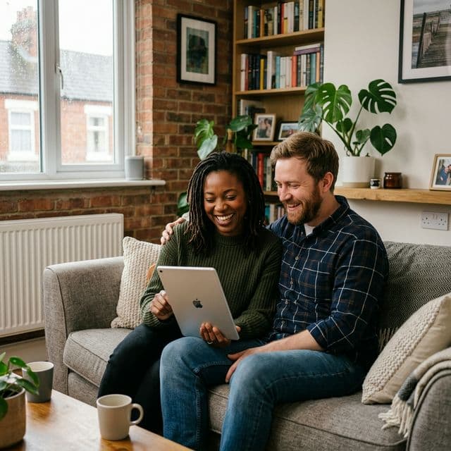 UK couple reviewing mortgage options at home